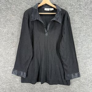 Jaclyn Smith Blouse Women 3X Plus Black Collared Long Sleeve Classic Solid